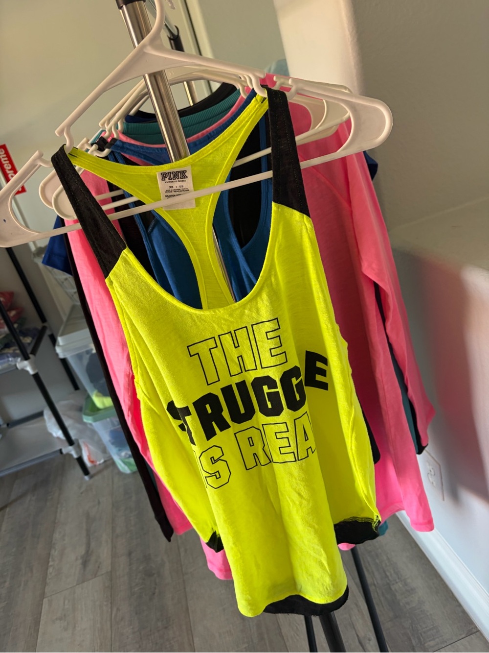 PINK Neon Yellow Racerback Tank with Bold Graphic